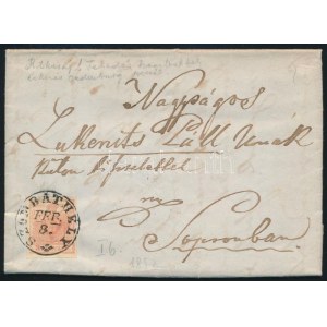 1852 3kr HP Ib levélen / on cover SZOMBATHELY - Sopron