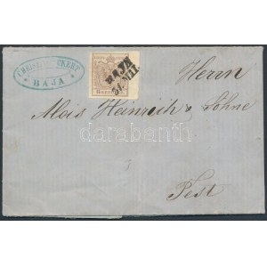 1856 6kr jobb ívszél 5 mm levélen / on cover BAJA - PESTH / Früh
