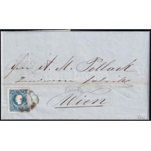 1861 15kr II. jobb oldalon festékhiányos nyomat, távolsági levélen teljes tartalommal / 15kr II...