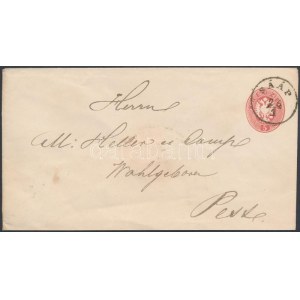 1863 5kr díjjegyes boríték / PS-cover SÁÁP - PEST / Abend