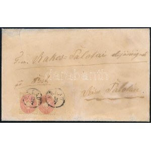 ~1864 5kr pár levélen / pair on cover ERLAU - zöld / green RÁKOS-PALOTA