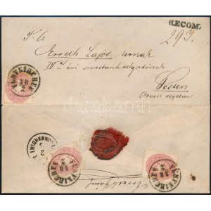 1865 3 x 5kr ajánlott levélen / on registered cover FÜNFKIRCHEN - Pest
