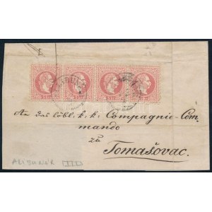 ~1867 5kr négyescsík levél darabon / stripe of 4 on cover piece ALIBUNÁR