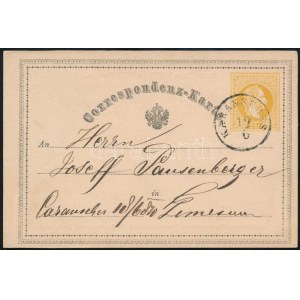 1870 2kr osztrák nyelvű díjjegyes levelezőlap / PS-card KARÁNSEBES