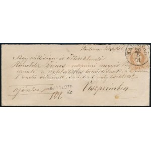 1871 15kr ajánlott levélen / on registered cover KAPOSVÁR - Veszprém