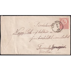 1872 5kr díjjegyes boríték II. típus / PS-cover EPERJES