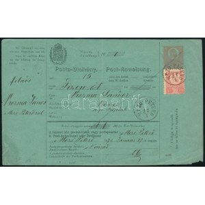 1872 5kr postautalvány 5kr díjkiegészítéssel, 1-es számú kifizetés MEZŐ-PETERD - Berettyószéplak / PS...