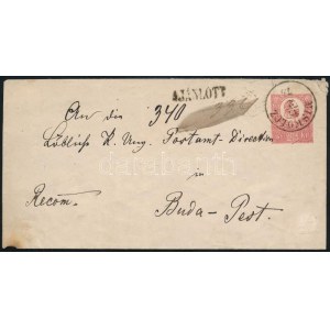 1873 5kr díjjegyes boríték 10kr (sérült) kiegészítéssel ajánlott küldeményként / 5kr registered PS-cover with 10kr ...