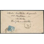 1873 5kr díjjegyes boríték 10kr (sérült) kiegészítéssel ajánlott küldeményként / 5kr registered PS-cover with 10kr ...