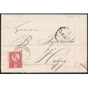 1874 5kr elfogazott bélyeg levélen / on cover RUSZKA-BÁNYA