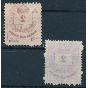 1874 2kr A+B szürkés ibolya, vörösibolya bélyegek gépszínátnyomattal / machine offset
