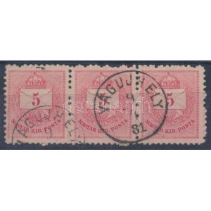 1874 Színesszámú 5kr hármascsík 11 1/2 fogazással / Mi 17 stripe of 3, perforation 11 1/2 VÁGUJHELY...