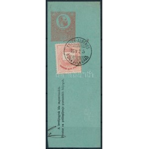 1874 5kr I. durva gyöngyjavítással díjjegyes kivágáson (ex Lovász) / with retouche on PS...