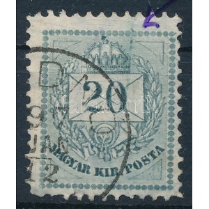 1881 20kr nyitott 2-es értékszám, karcok és lemeztörések / plate flaw, scratches