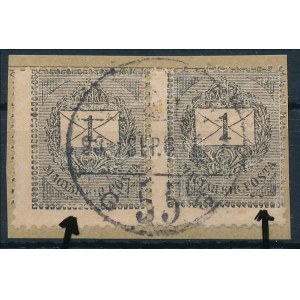 1889 1kr pár elfogazva, lemezhibákkal / pair with shifted perforation, plate flaws