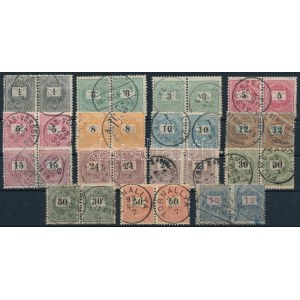 1889 15 db pár olvasható bélyegzésekkel, lemezhibákkal ...