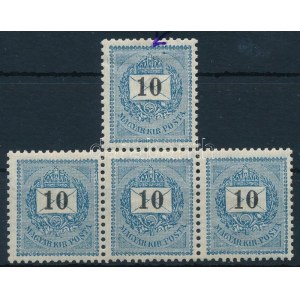 1898 10kr négyestömb, lemezhiba a felső bélyegen / block of 4 with plate flaw