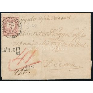 1875 5kr I. + 10kr pár tértivevényes ajánlott levélen a 10kr pár egy része a tértivevénnyel leválasztva / 5kr I. ...