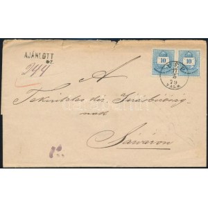 1879 10kr pár ajánlott levélen / on registered cover VÉP / VAS M.