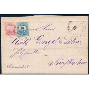 ~1880 Ajánlott levél 5kr és 10kr bérmentesítéssel / Registered cover CUBAR - Fünfkirchen