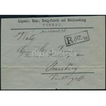 1883 5kr négyestömb karcokkal, festékfoltokkal ajánlott levélen / 5kr block of 4 with scratches...