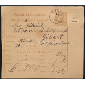 1884 Postai szállítólevél / Parcel card KASSA - Encs
