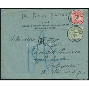 1886 3kr + 5kr helyi ajánlott levélen / on local registered cover BUDAPEST / VIZIVÁROS I. SZ.