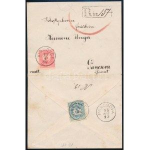 1888 Ajánlott levél 5kr + 10kr bérmentesítéssel VINKOVCE - PANCSOVA szép bélyegzésekkel...
