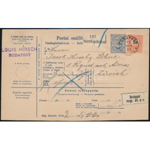 1891 Szállítólevél 50kr bélyeggel / Parcel card with 50kr BUDAPEST - Zürich