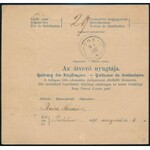 1891 Szállítólevél 3 db Színesszámú 5kr bélyeggel / Parcel card with 3 x 5kr franking KÉSMÁRK ...