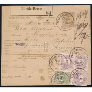 1892 Pénzutalvány 4 bélyeges bérmentesítéssel / PS-money order PÉNZUTALVÁNY / TÖRÖK-BECSE ...