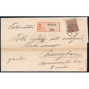 1892 Ajánlott levél látványosan elfogazott 15kr bérmentesítéssel Pozsonyba ...