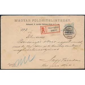 1892 Színes számú 20kr ajánlott levélen / on registered cover BUDAPEST LIPÓTVÁROS - NAGYVÁRAD...