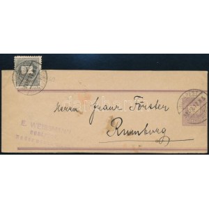 1893 2kr díjjegyes teljes címszalagon 1kr bélyeg BUDAPEST - Rumburg / 1kr on complete 2kr PS...