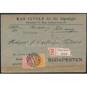 1893 Budapest helyi ajánlott tértivevényes levél 5kr + 8kr bélyeggel ...