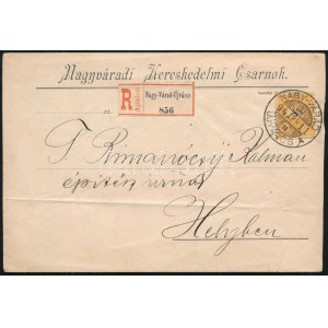 1894 Helyi ajánlott levél 8kr bérmentesítéssel Rimanóczy Kálmán építész úrnak NAGY-VÁRAD ...