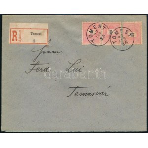 1897 3 x 5kr (egyik sérült) ajánlott levélen / 3 x 5kr (1 damaged) on registered cover TOMEST ...