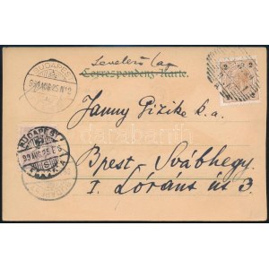 1899 Éjszakai Graz képeslap Budapestre küldve, ott a címzést leradírozták, majd újra felhasználtál a képeslapot...