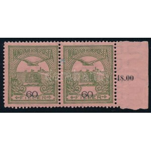 1913 Turul 60f ívszéli pár elcsúszott értékszámokkal / Mi 122 pair with shifted numbers