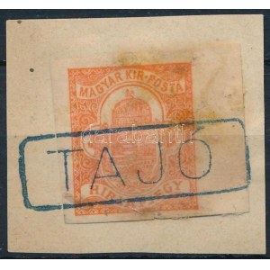 1913 Hírlapbélyeg kék TAJÓ vasúti bélyegzéssel / Newspaper stamp with blue railway postmark