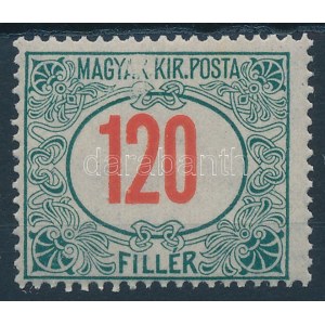 1915 Pirosszámú portó 120f a Magyar szó hiányos / Mi P 66 missing colour at the top