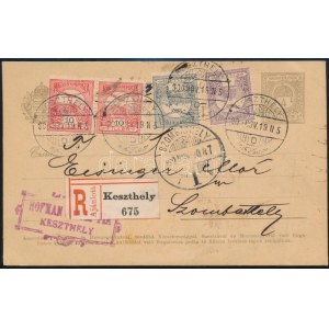 1900 Ajánlott díjjegyes levelezőlap 4 bélyeges kiegészítéssel Keszthelyről Szombathelyre ...