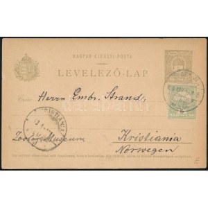 1900 5f díjjegyes levelezőlap 5f díjkiegészítéssel Norvégiába / 5f PS...