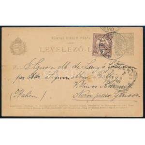 1901 4f díjjegyes levelezőlap 6f díjkiegészítéssel Genovába / 4f PS...