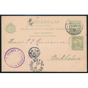 1901 Díjjegyes levelezőlap 5f díjkiegészítéssel Stockholmba / PS...