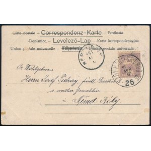 1901 Képeslap NAGYKANIZSA-BROOD vasúti mozgóposta bélyegzéssel / Postcard with railway postmark