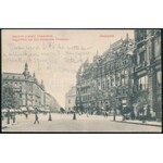 1906 Budapest Kígyó-tér képeslap Turul 10f bérmentesítéssel New Yorkba küldve, ott többszörösen megportózva ...