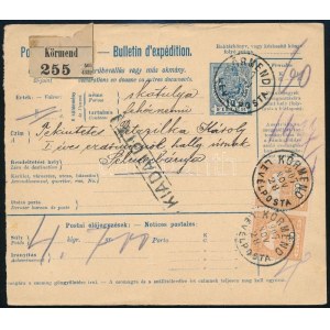 1907 Csomagszállító Körmendről KIADATOTT jelzéssel Selmeczbányára / Parcel card