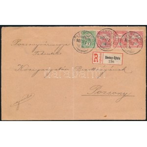 1907 Ajánlott levél 4 bélyeges bérmentesítéssel Pozsonyba DÉVÉNY-UJFALU ...