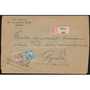 1909 Ajánlott levél Turul 20f és 25f bérmentesítéssel Léváról Gyulára / Registered cover LÉVA...